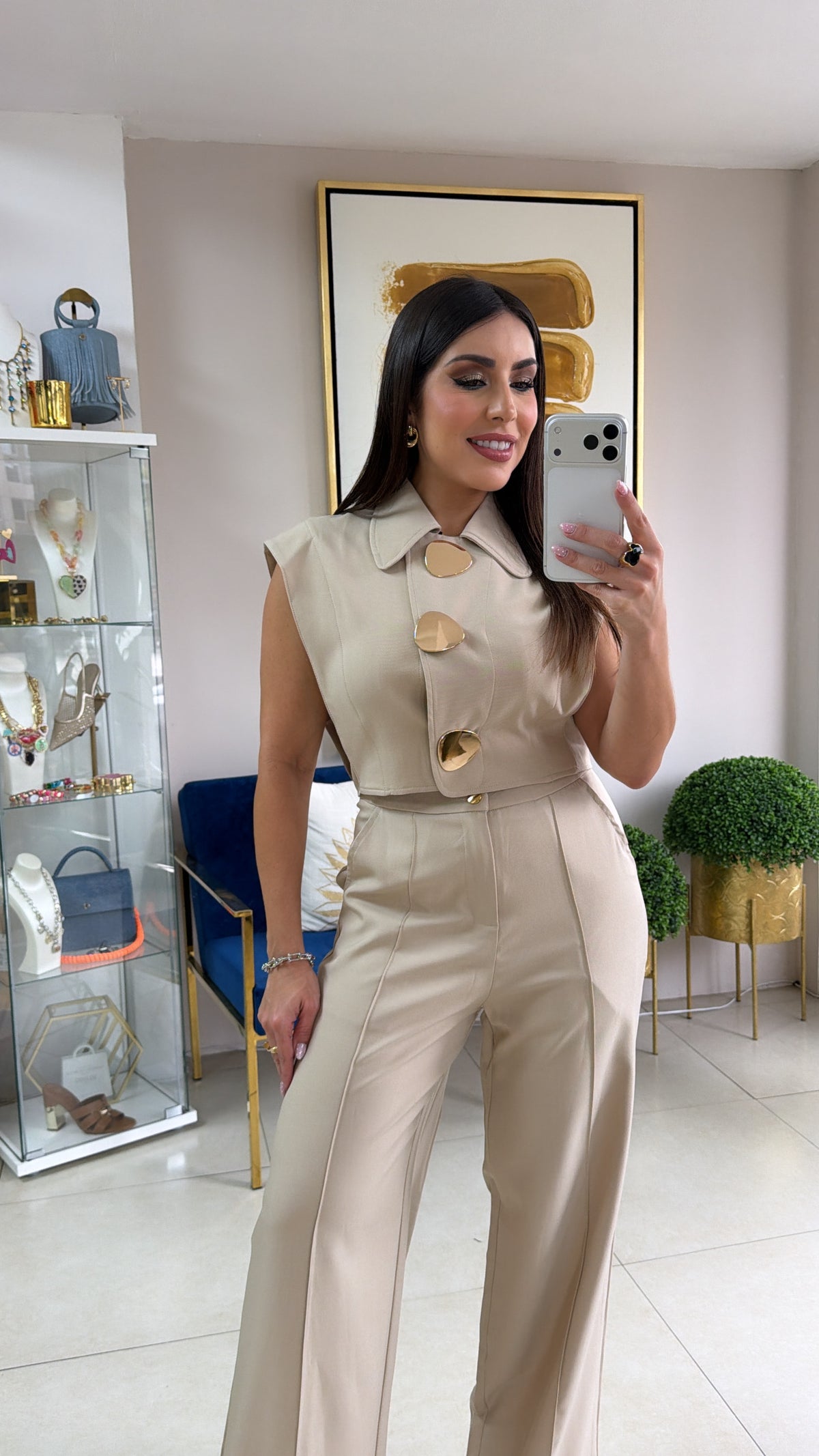 Gold Buttons Beige Set