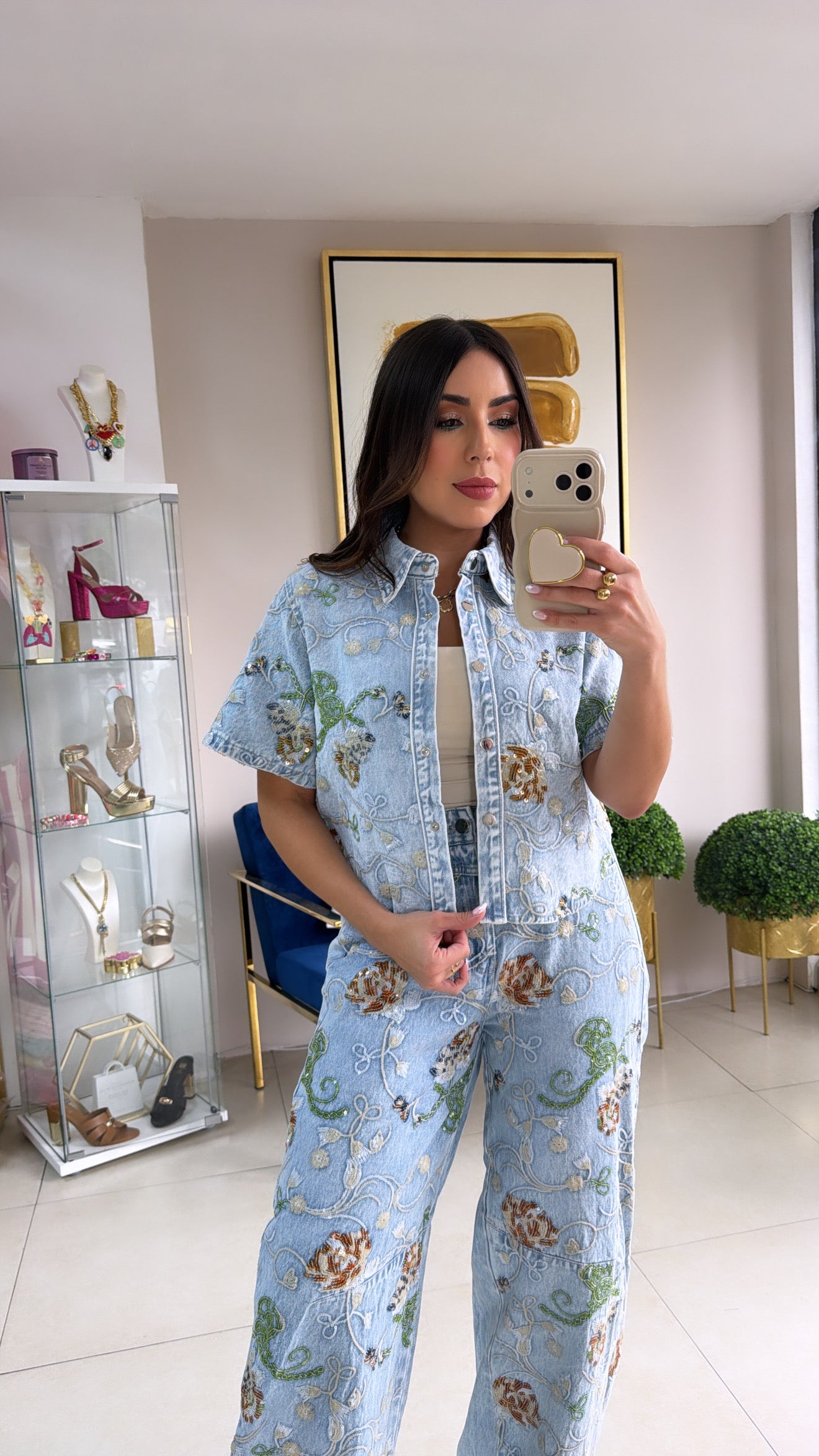 Embroidered Denim Barrel Set