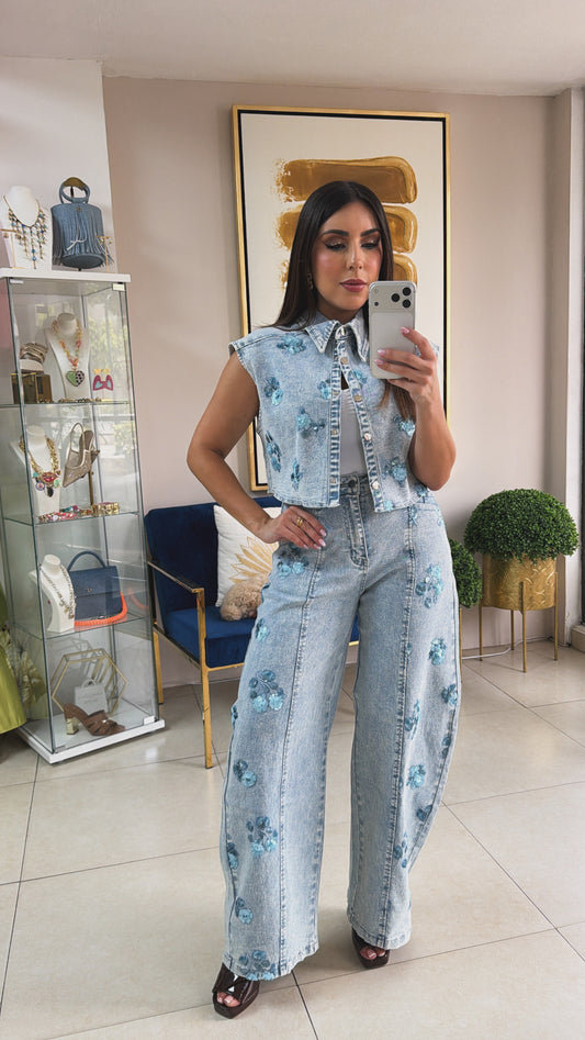 Flowers Sequins Pant Set