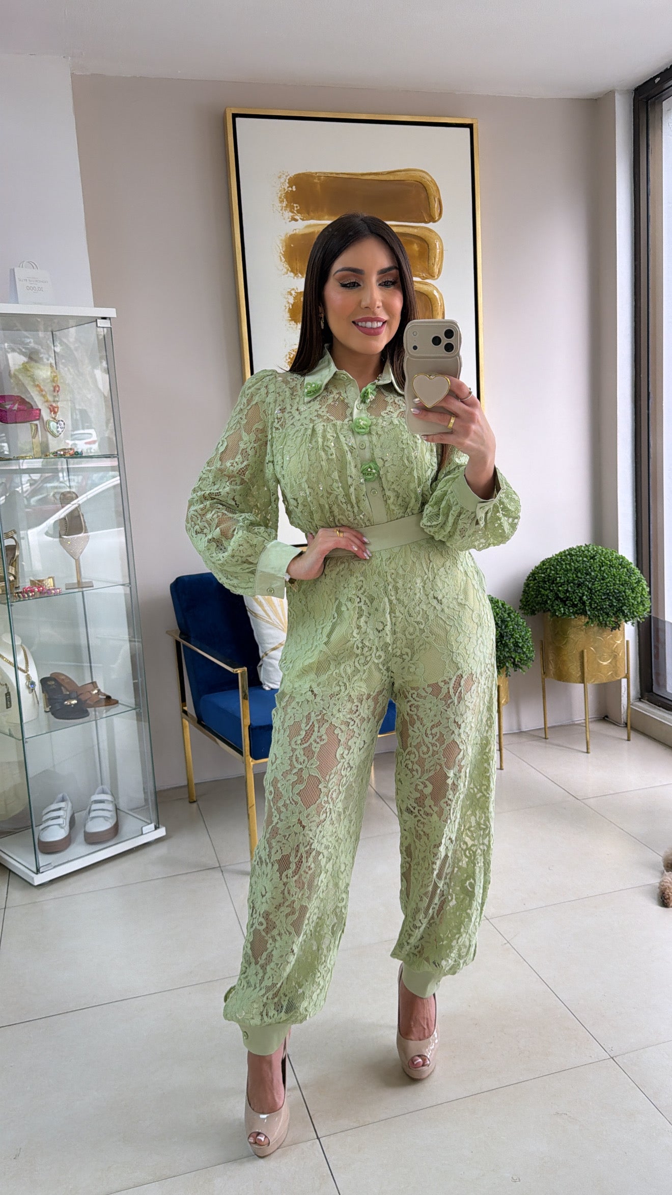 Green Lace Jogger Set