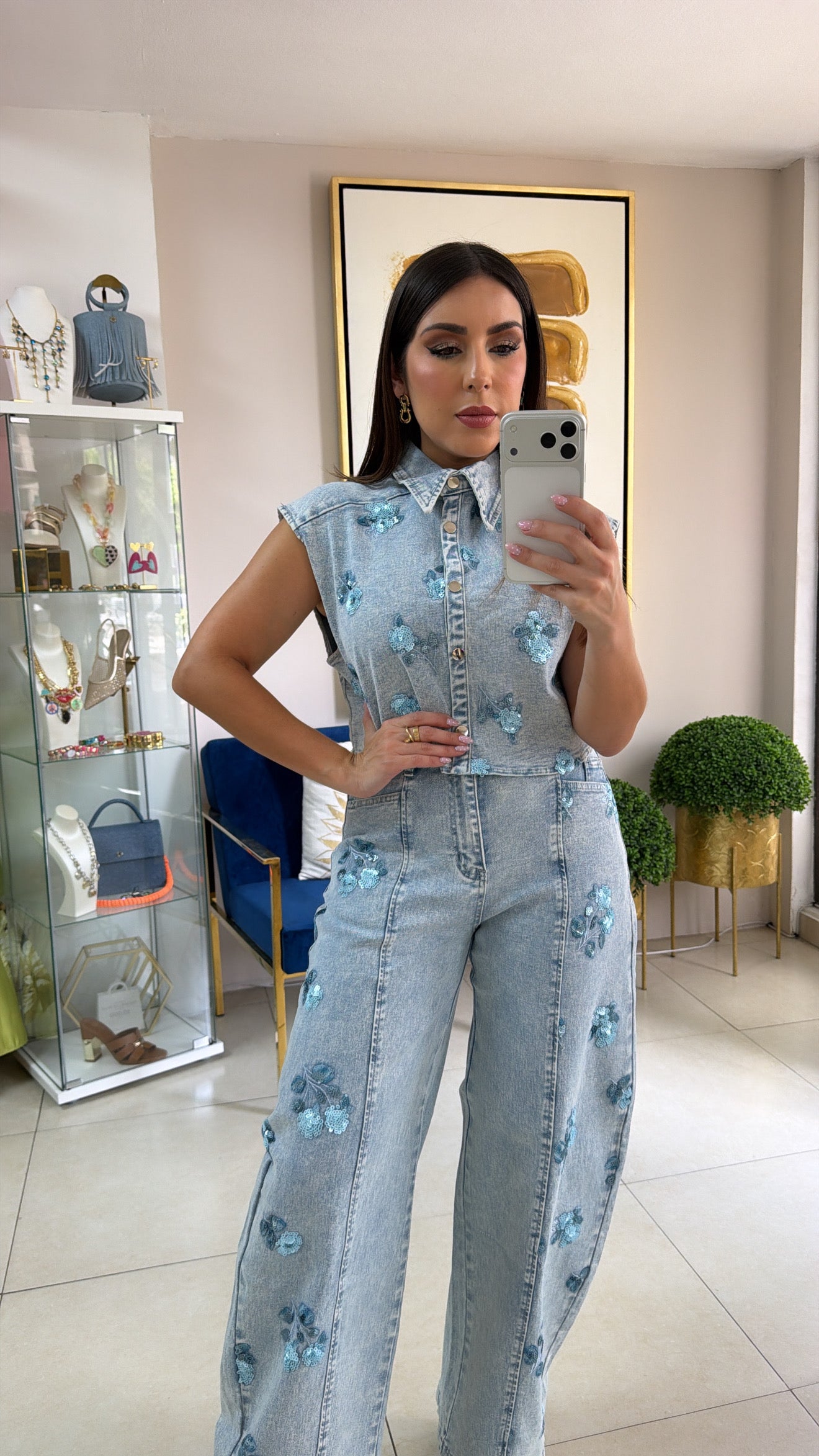 Flowers Sequins Pant Set