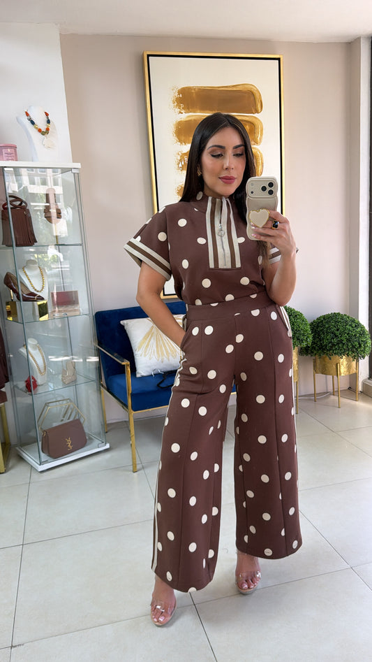 Brown Polka Travel Set