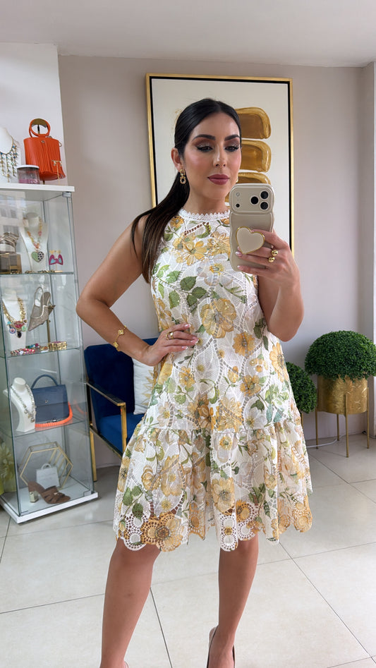 Yellow Embroidered Sequins Dress