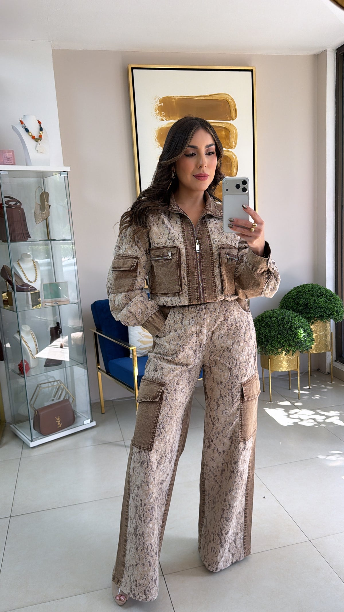 Brown & Lace Denim Set