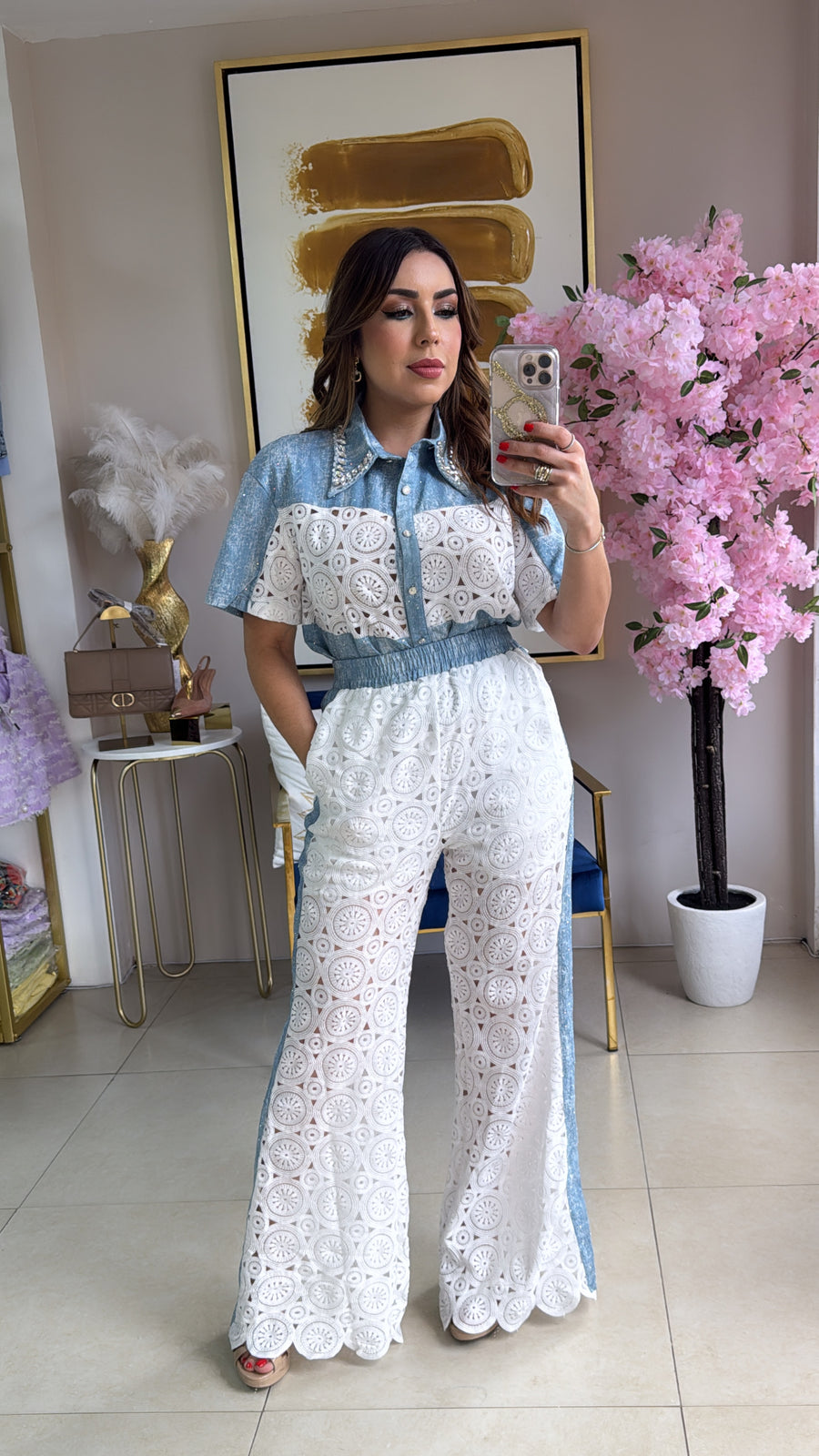 White Crochet Pant Set