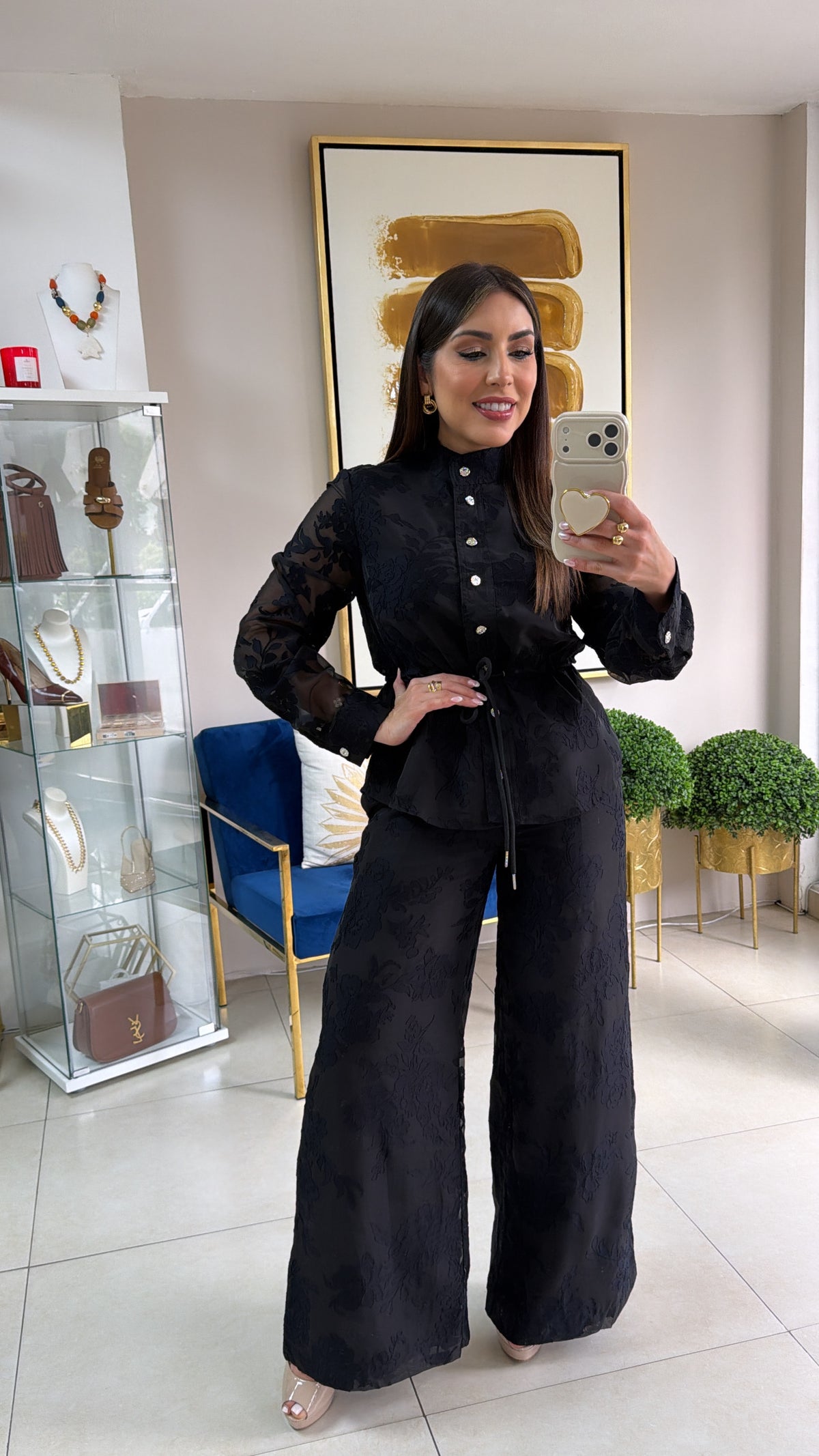 Black Flower Pant Set