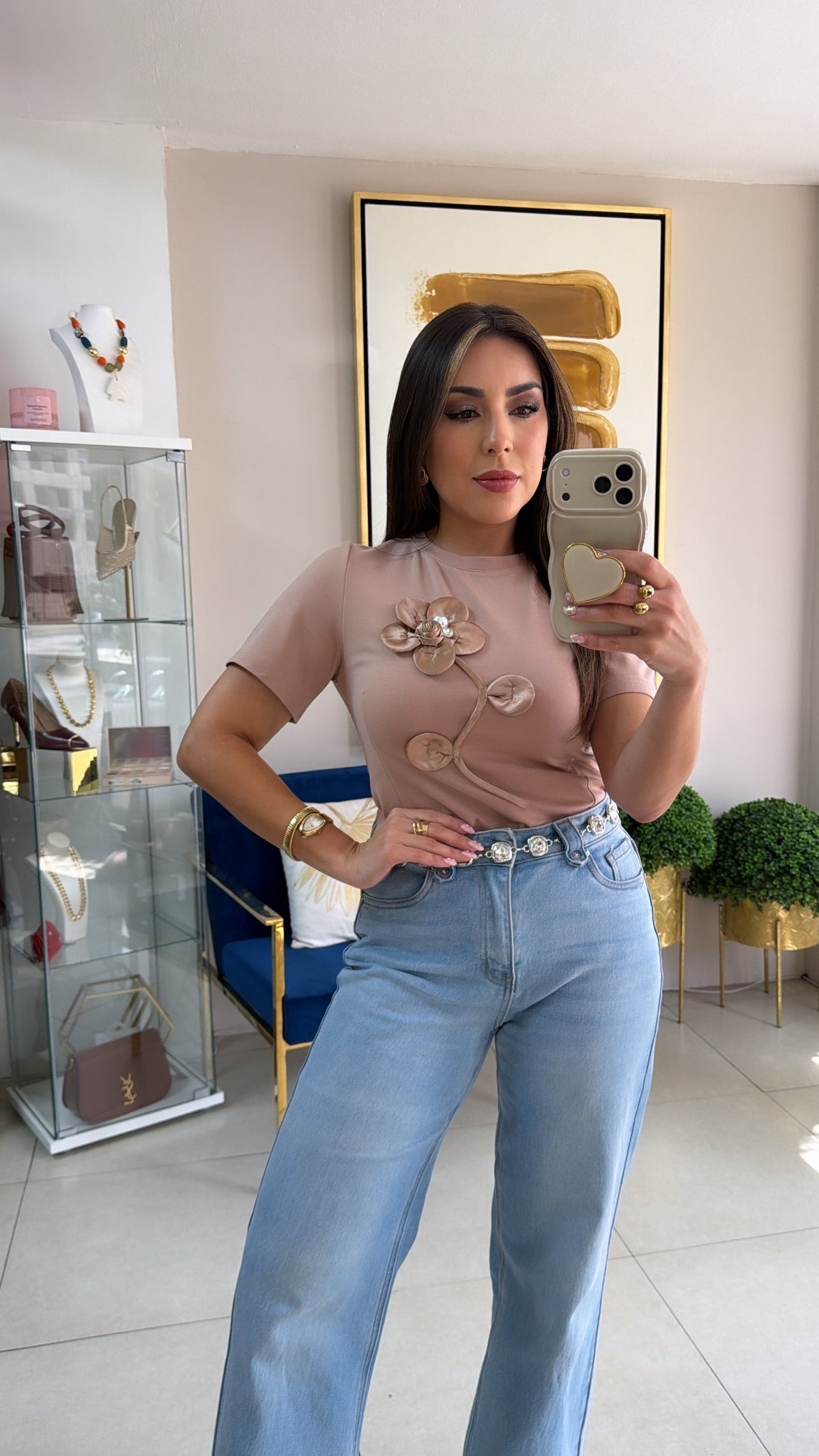 Beige 3D Flower Top