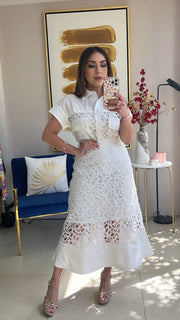 White Embroidered Midi Skirt