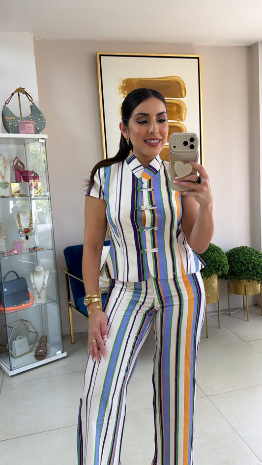 Multi Stripes Pant Set