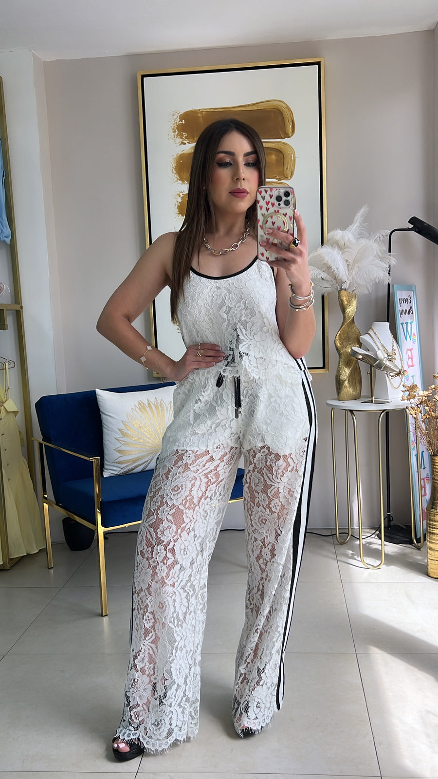 White Lace Pant Set