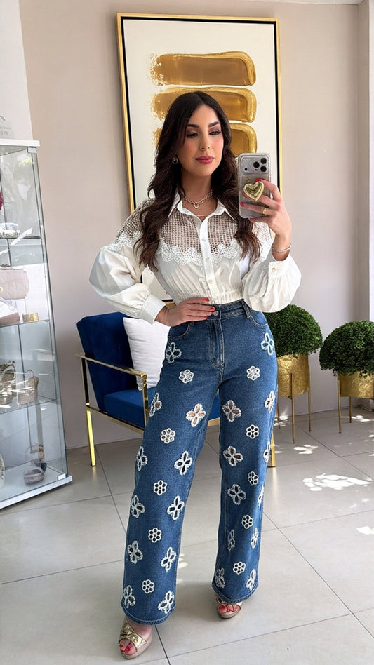 Pearls Flower Jeans