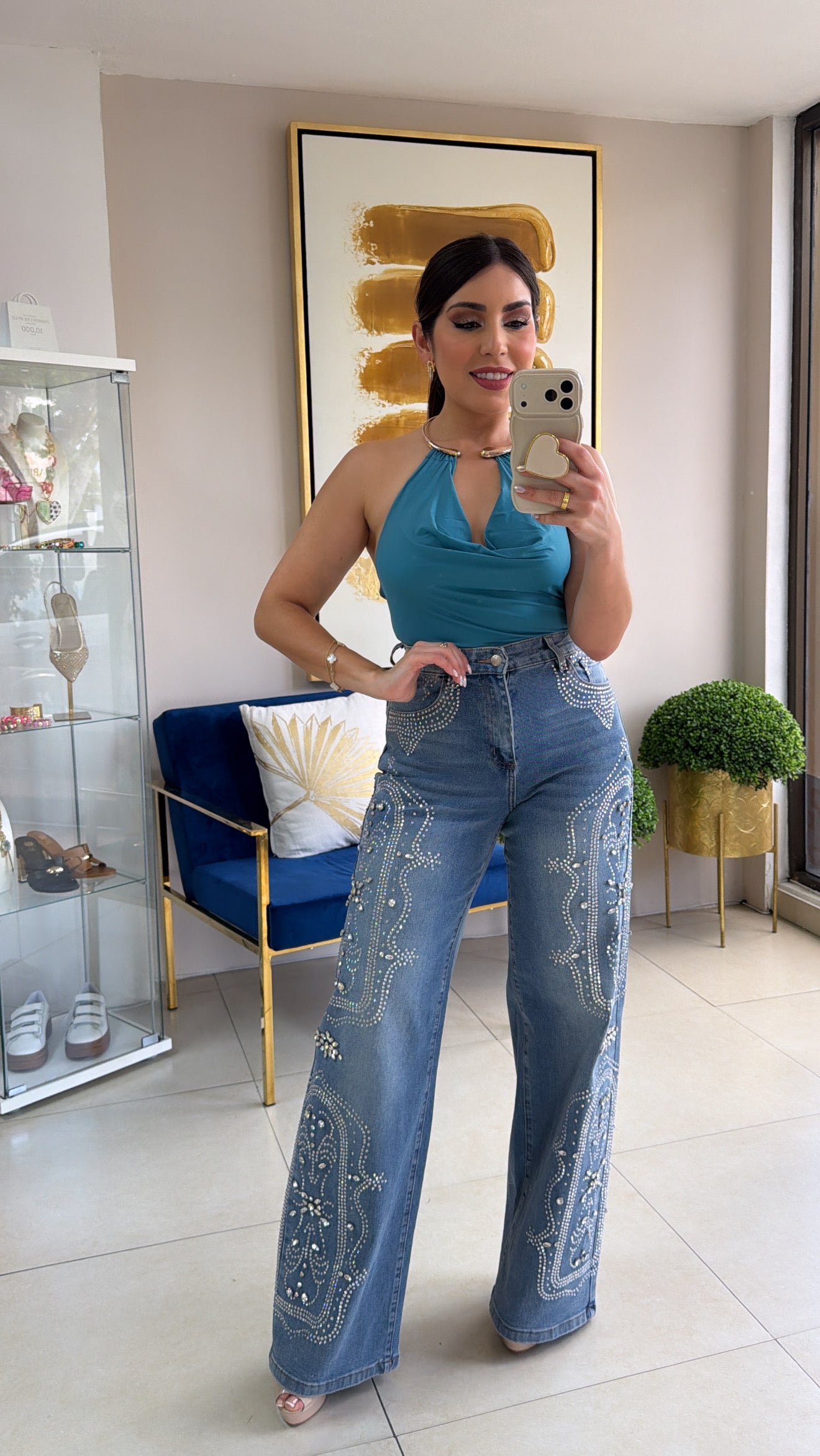 Wide Leg Rhinestones Jean