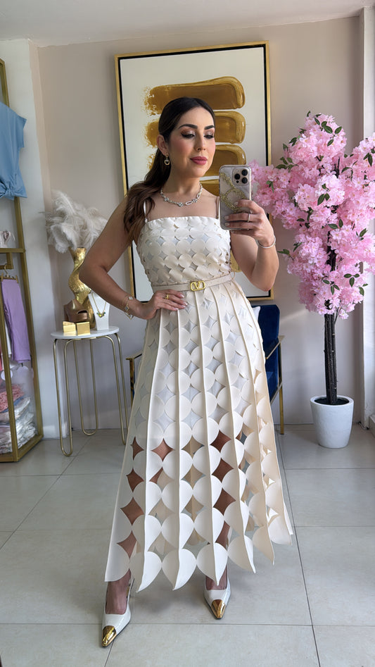 Cream Cutout Midi Dress
