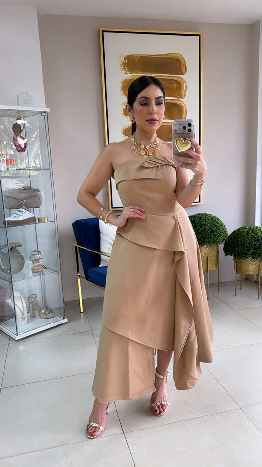 Khaki Strspless Dress