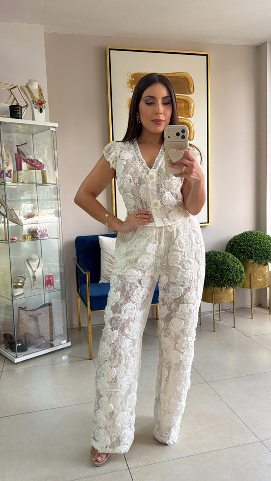 White Lace Pant Set