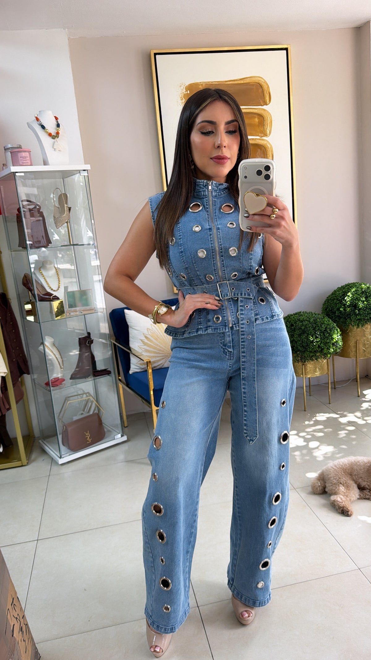 Silver Light Denim Pant Set