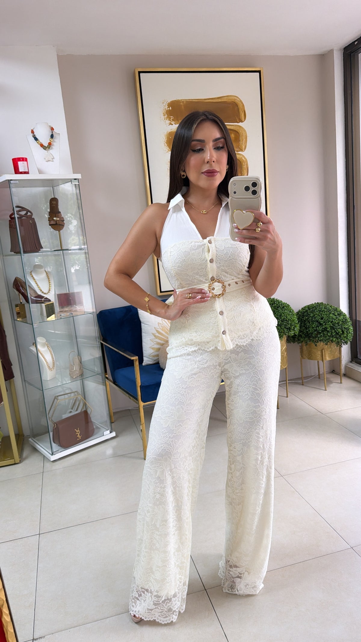 Cream Lace Pant Set
