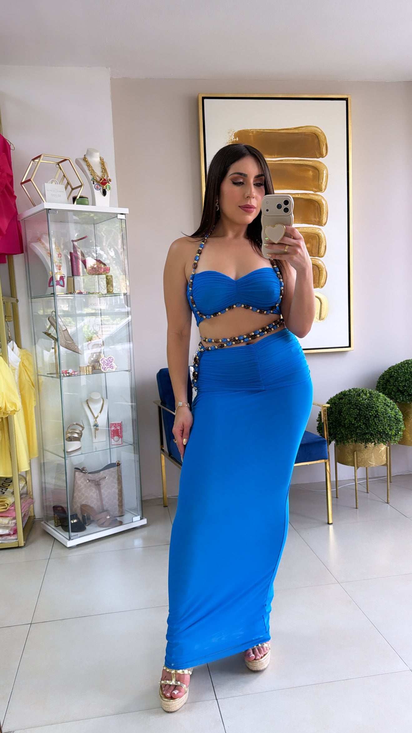 Blue Tropical Skirt Set
