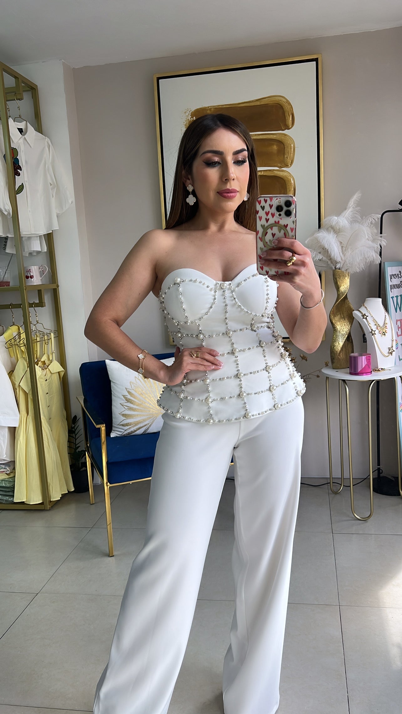 Bustier Pearls Pant Set