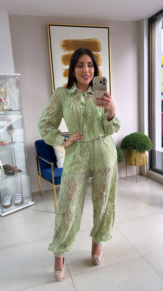 Green Lace Jogger Set
