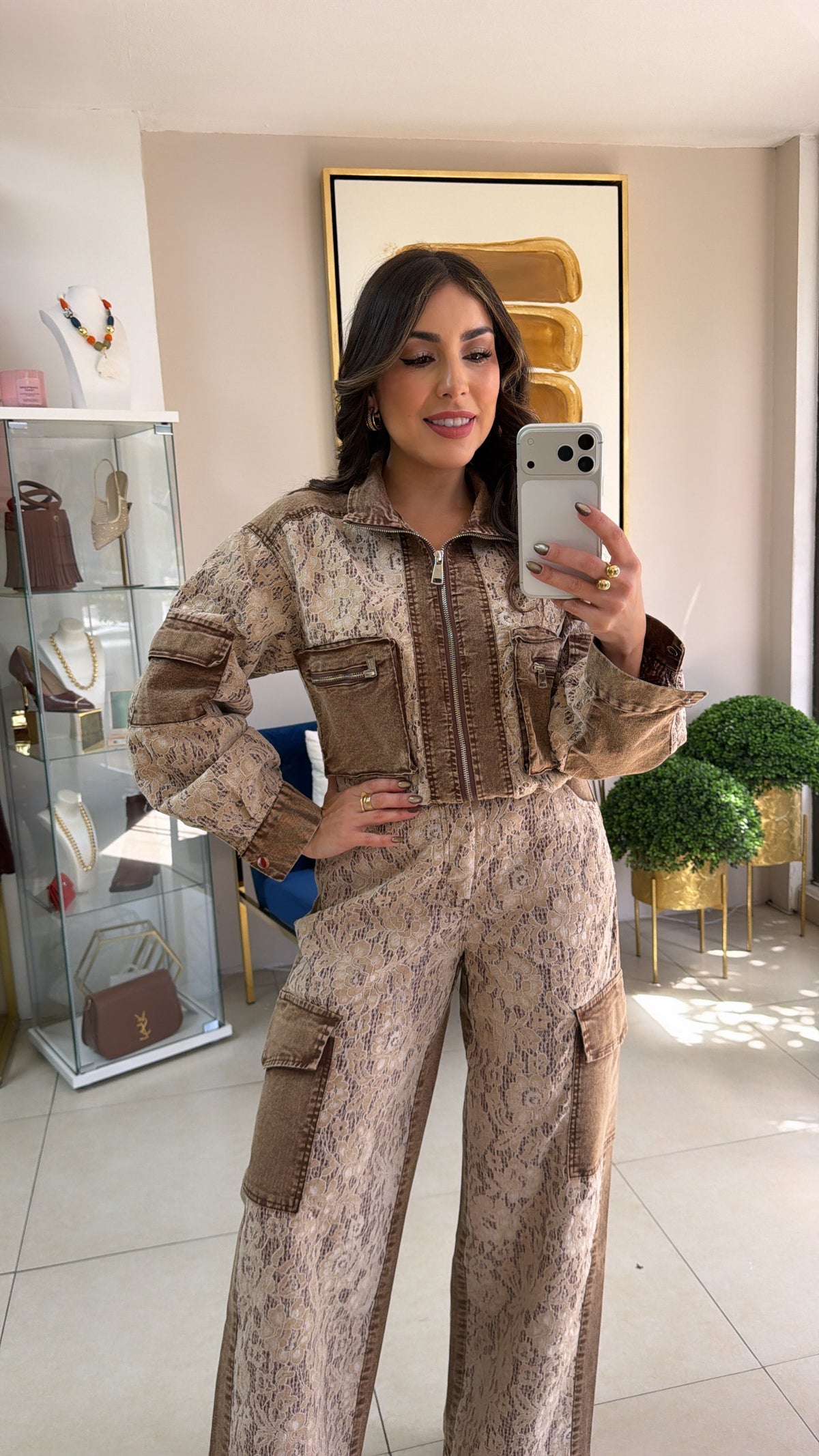 Brown & Lace Denim Set