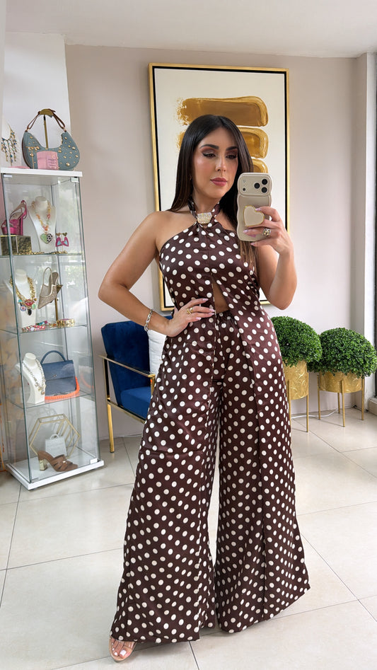 Brown Polkadots Pant Set