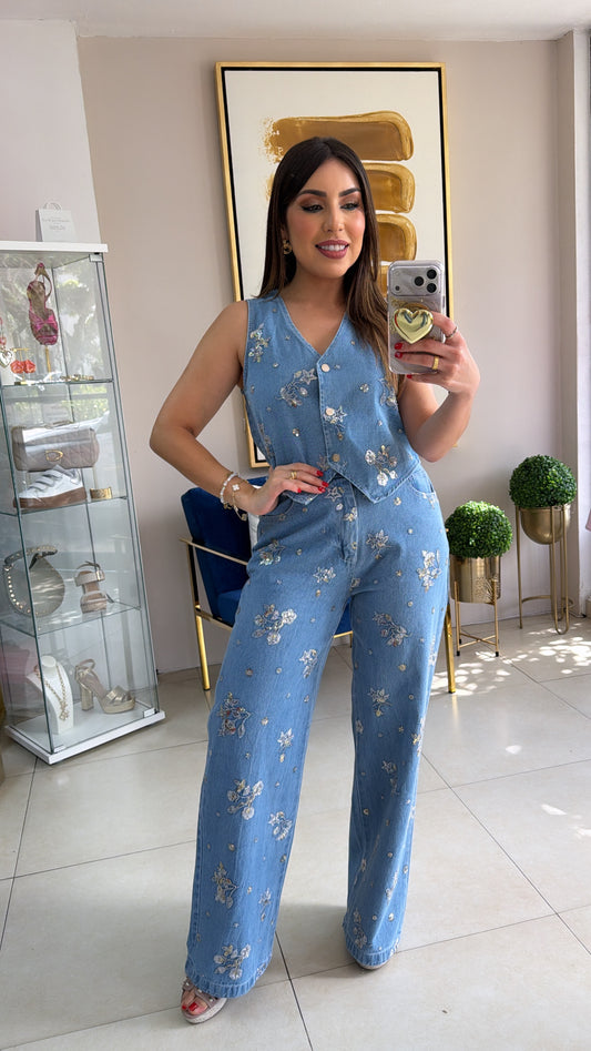 Denim Vest Pant Set