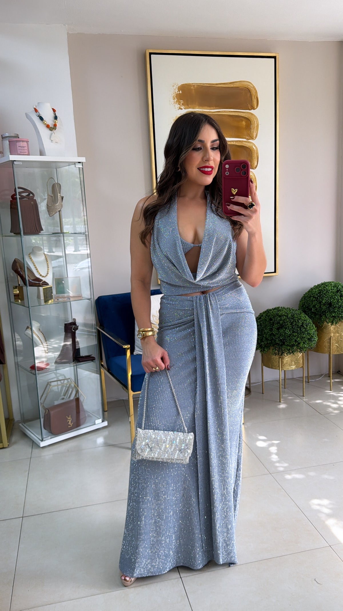 Blue Glitter Skirt Set