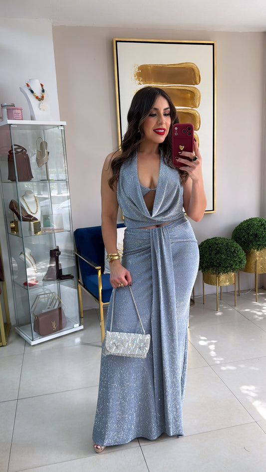Blue Glitter Skirt Set