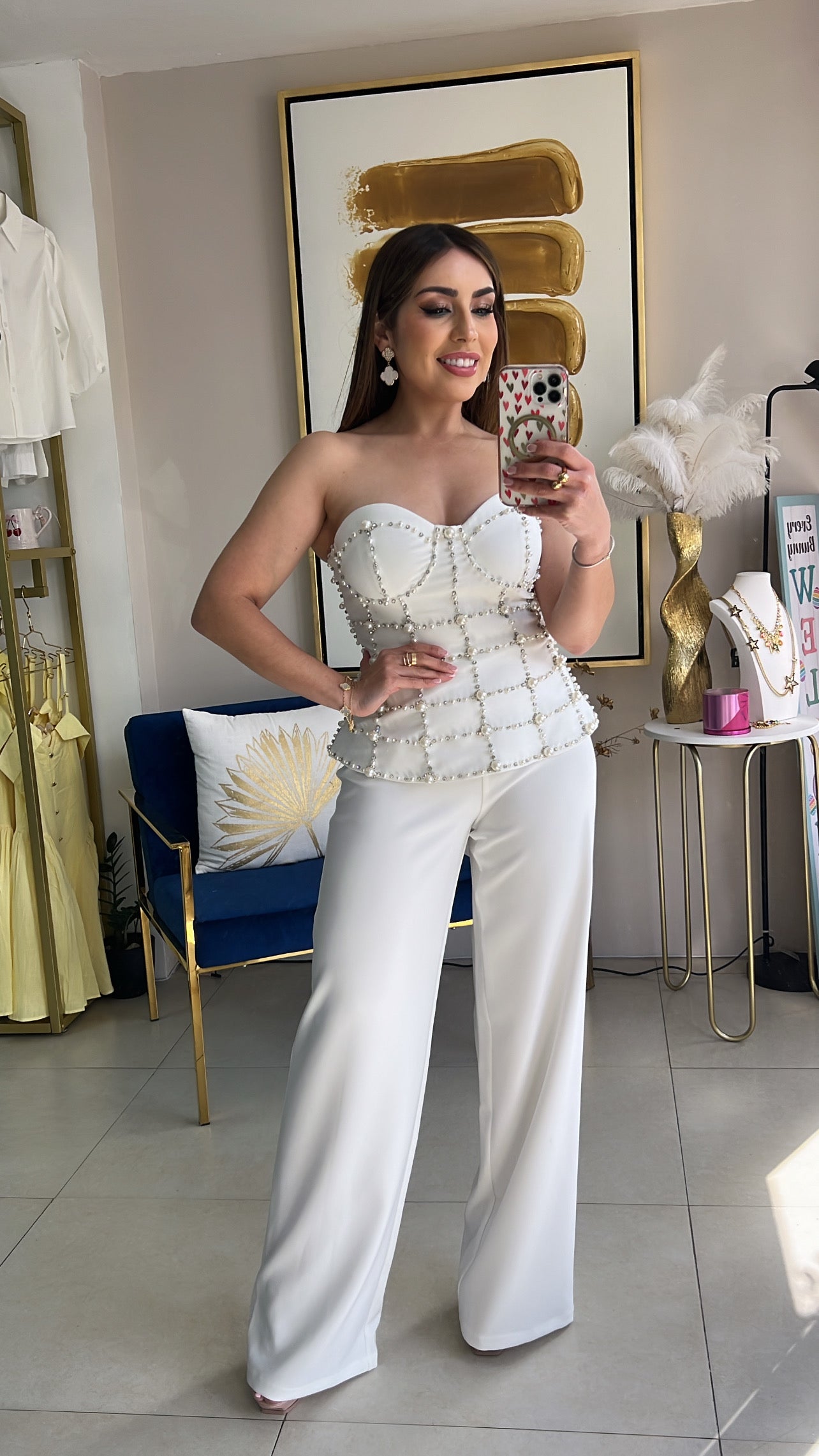 Bustier Pearls Pant Set