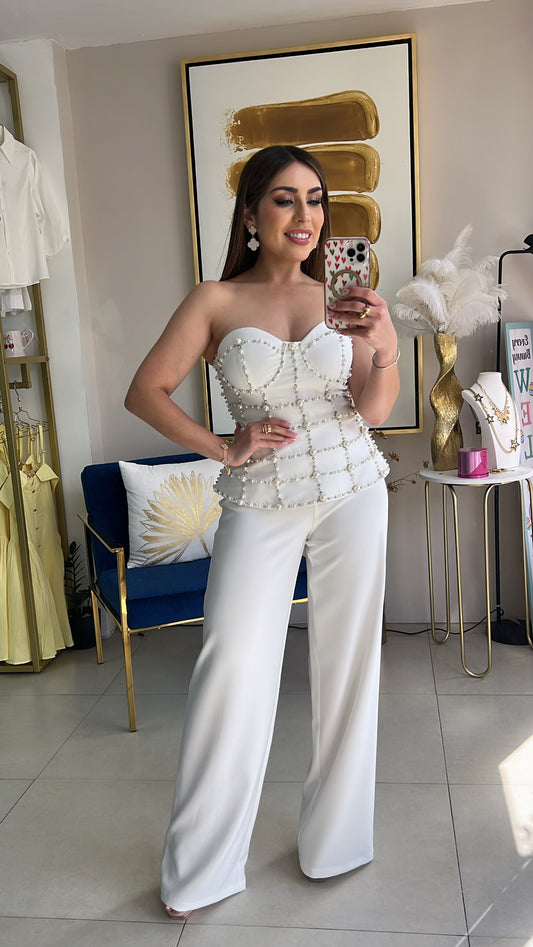 Bustier Pearls Pant Set