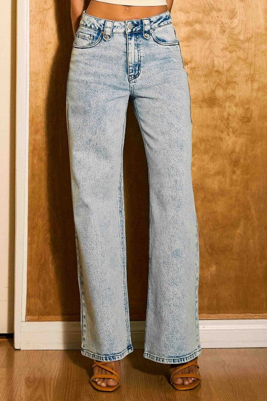 Flower Embroidery Wide Leg Jean