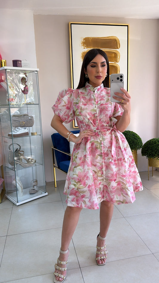 Floral Rhinestones Short Dress