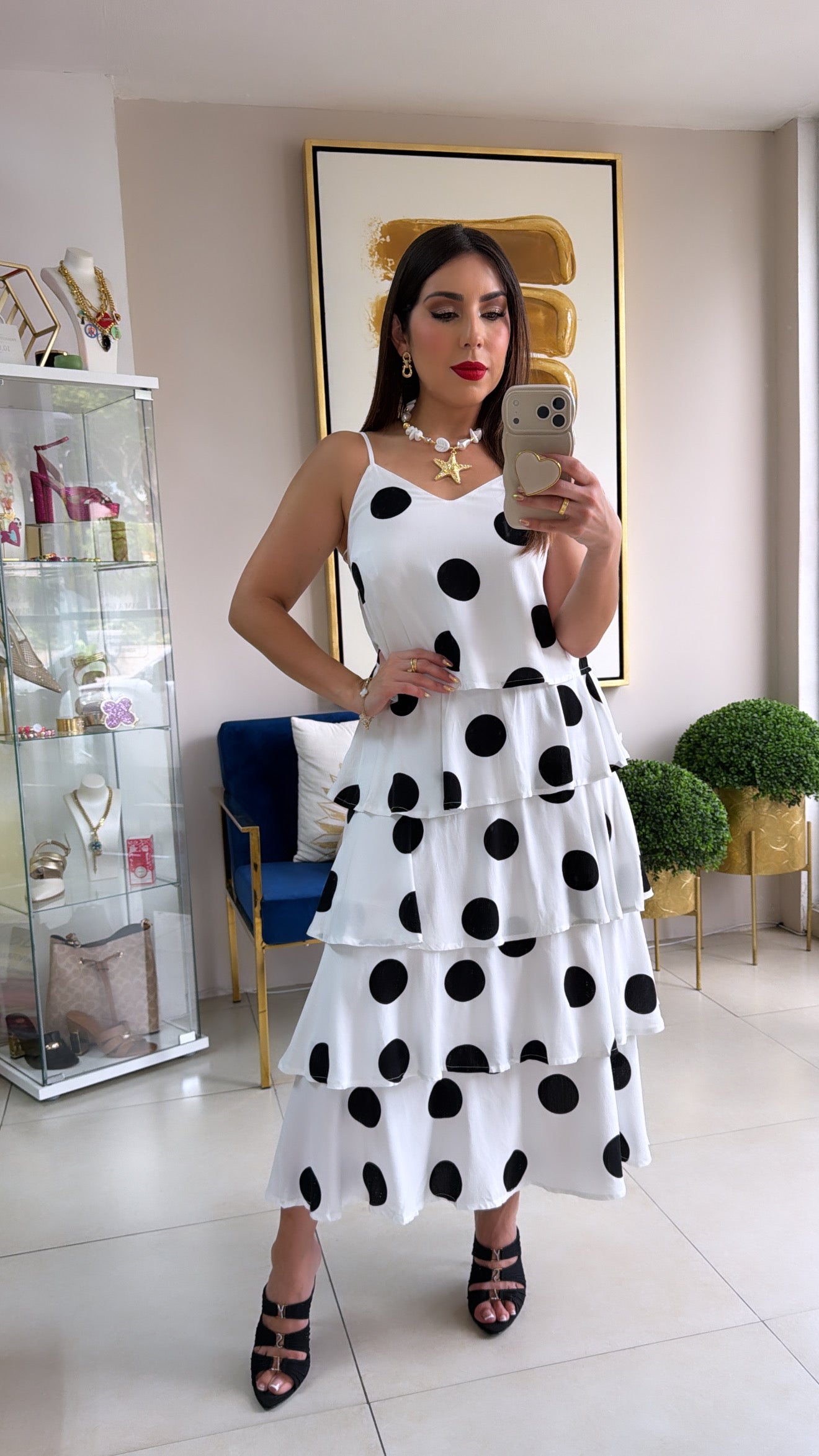 White Polka Skirt Set