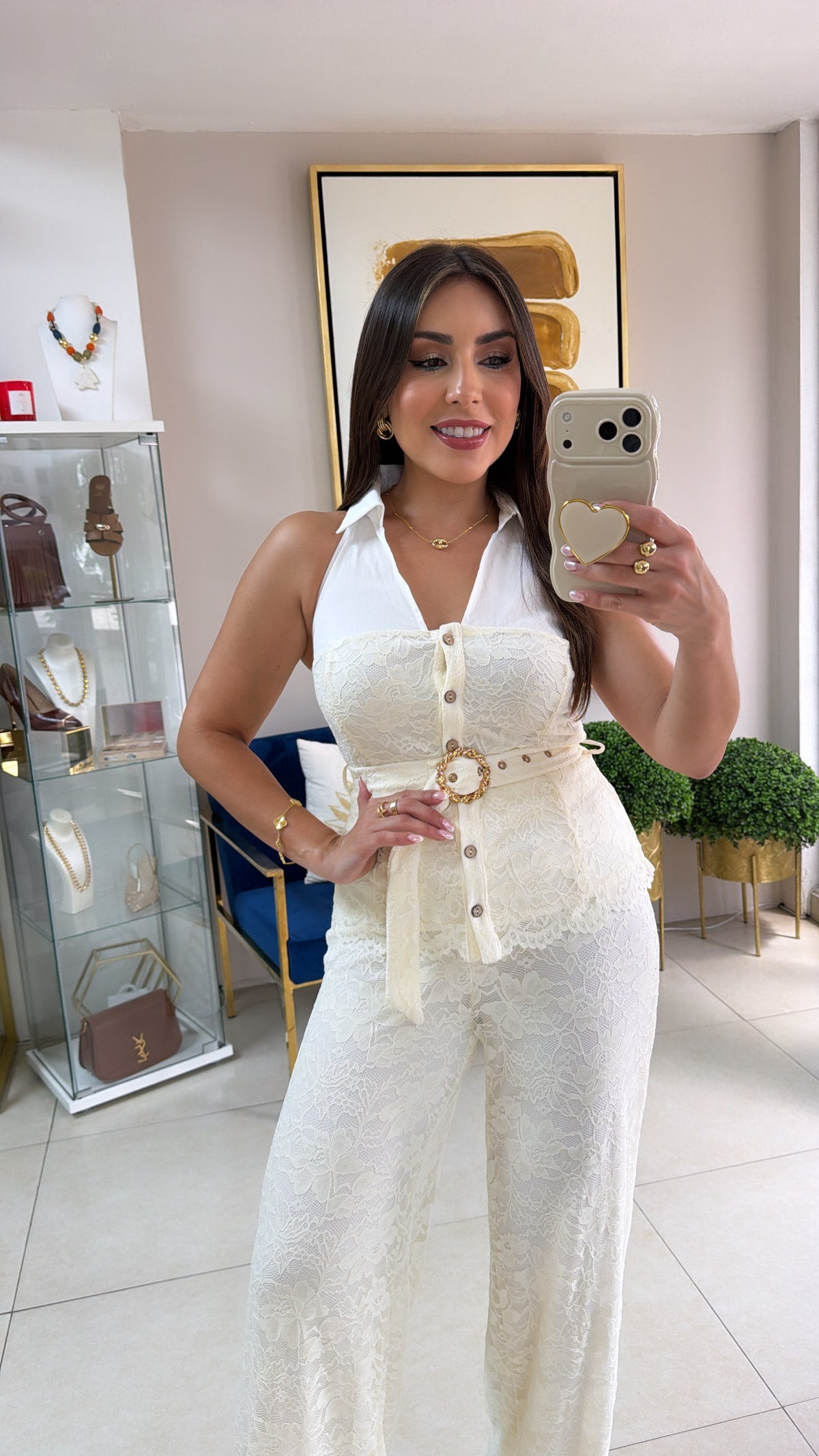 Cream Lace Pant Set