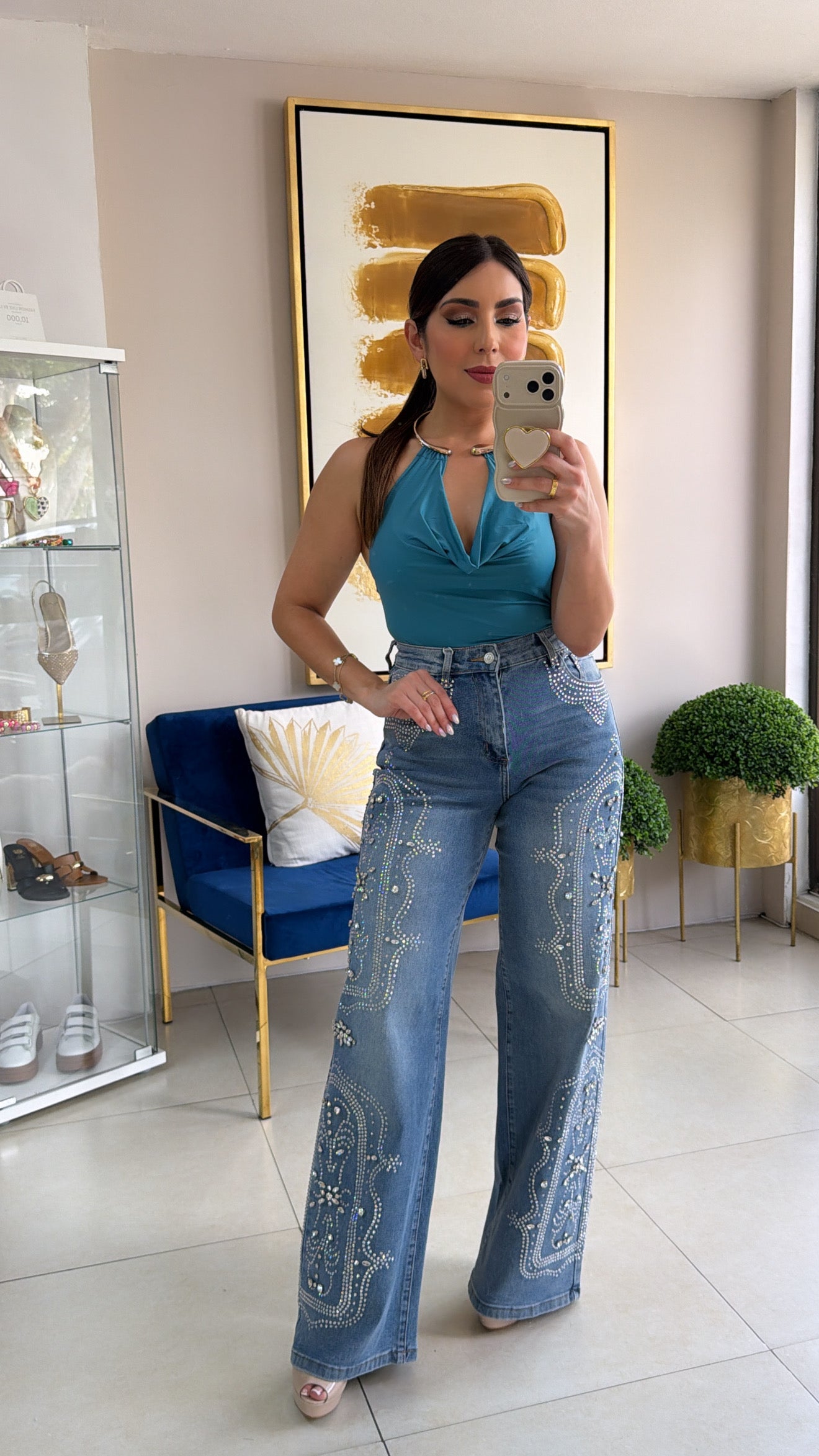 Wide Leg Rhinestones Jean