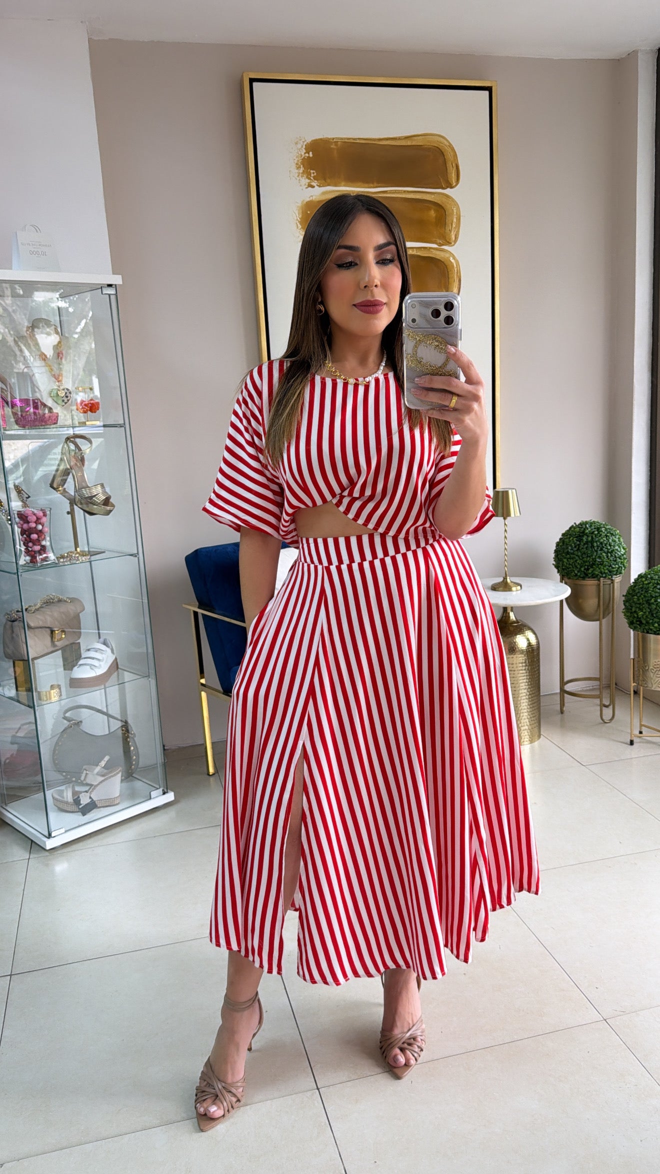 Red Stripes Skirt Set