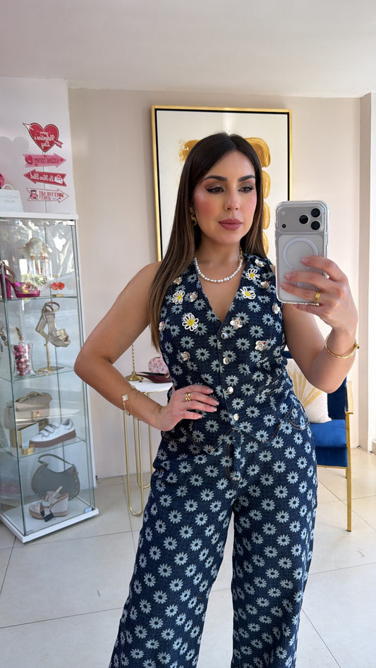 Denim Margarites Vest Set