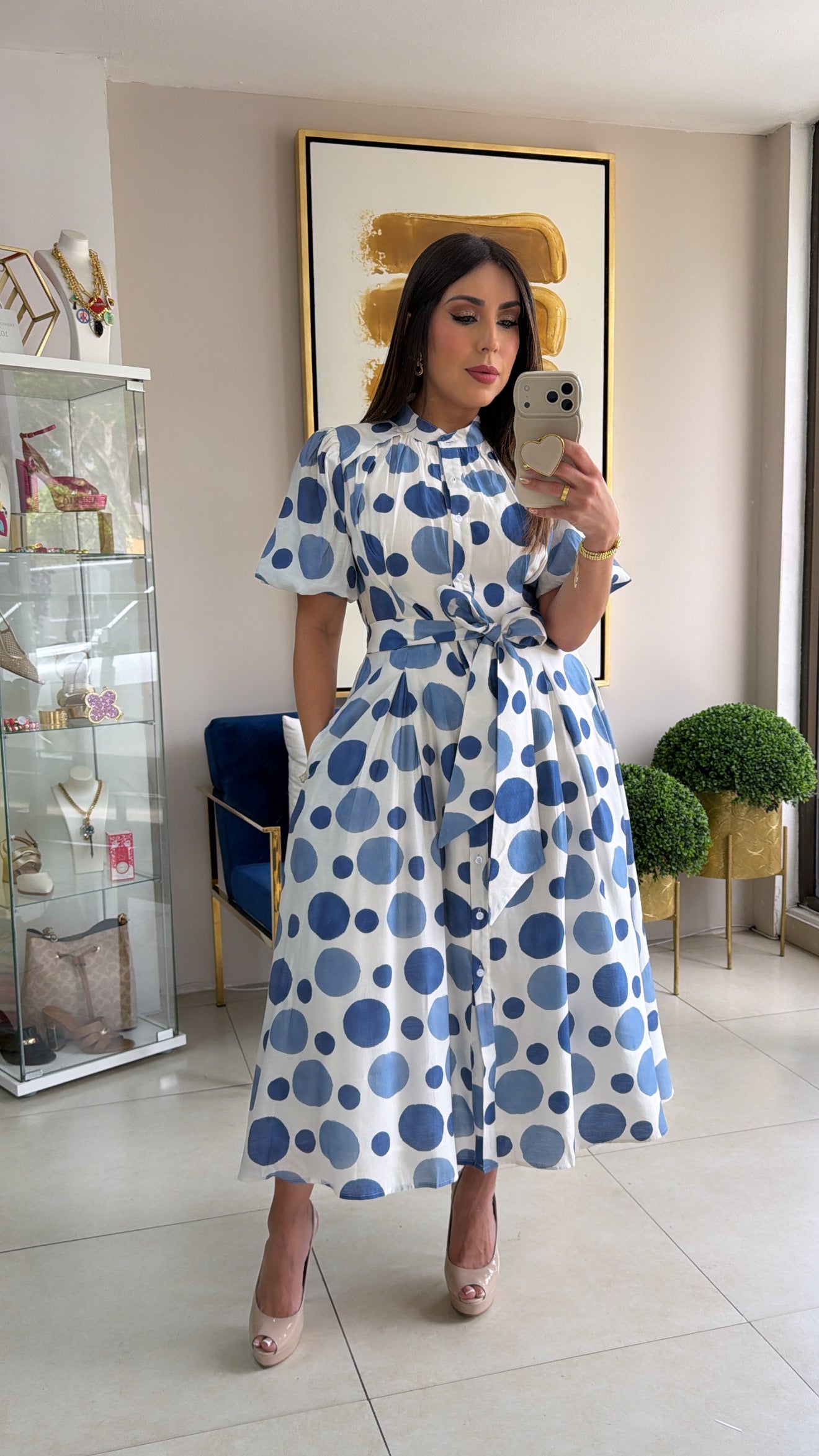 Blue Polka Midi Dress