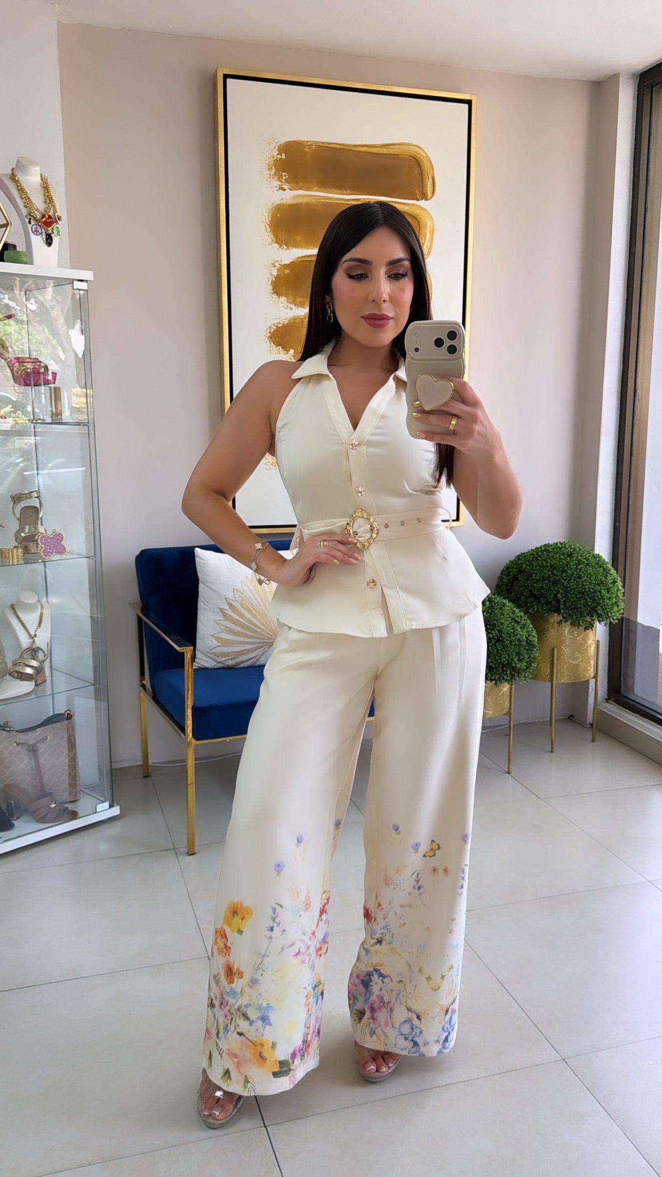 Cream Floral Pant Set