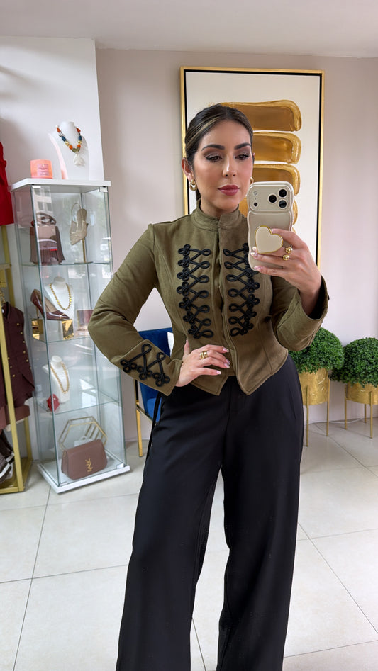 Olive Napoleon Suede Jacket