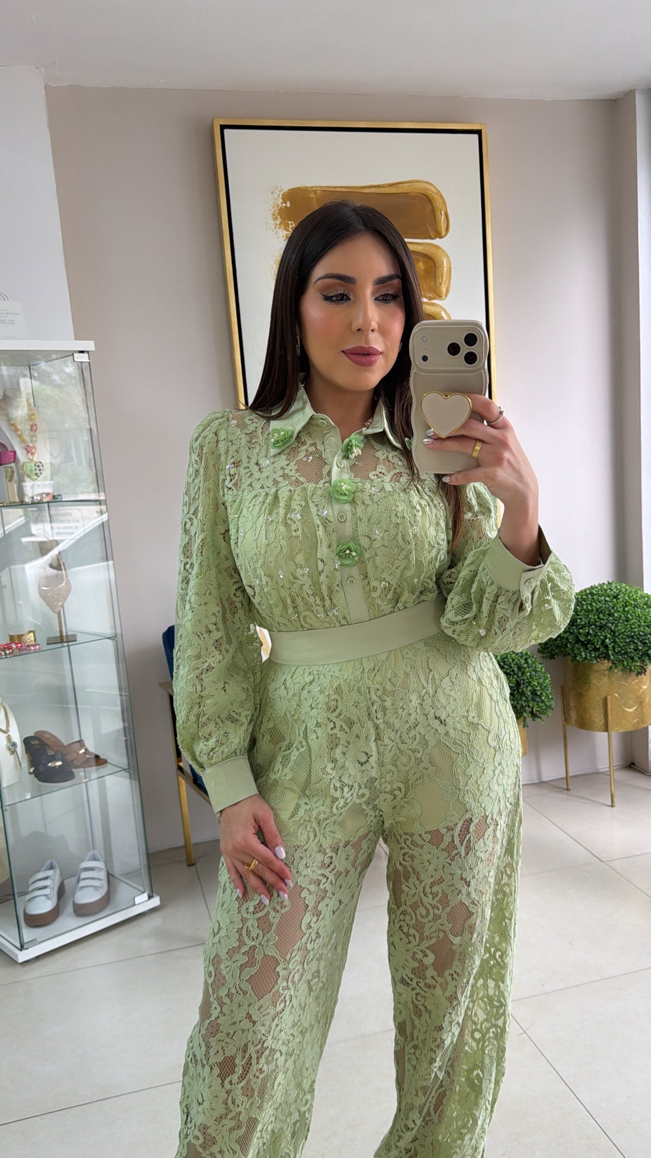 Green Lace Jogger Set
