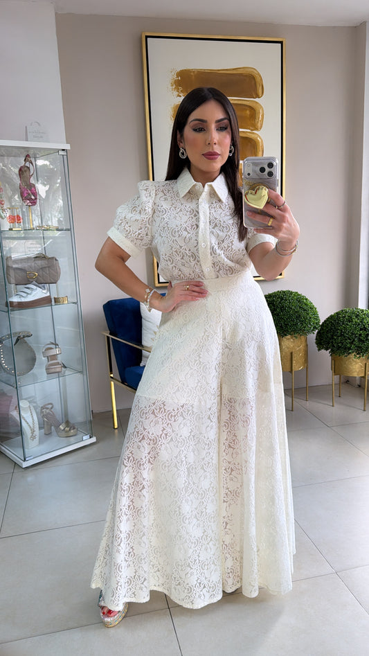 White Lace Palazzo Set