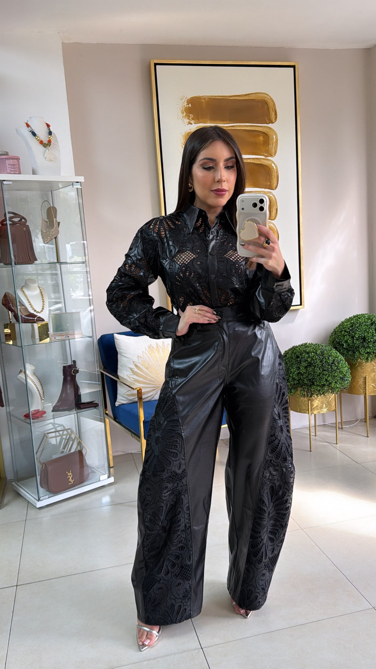 Black Leather Embroidery Details Set