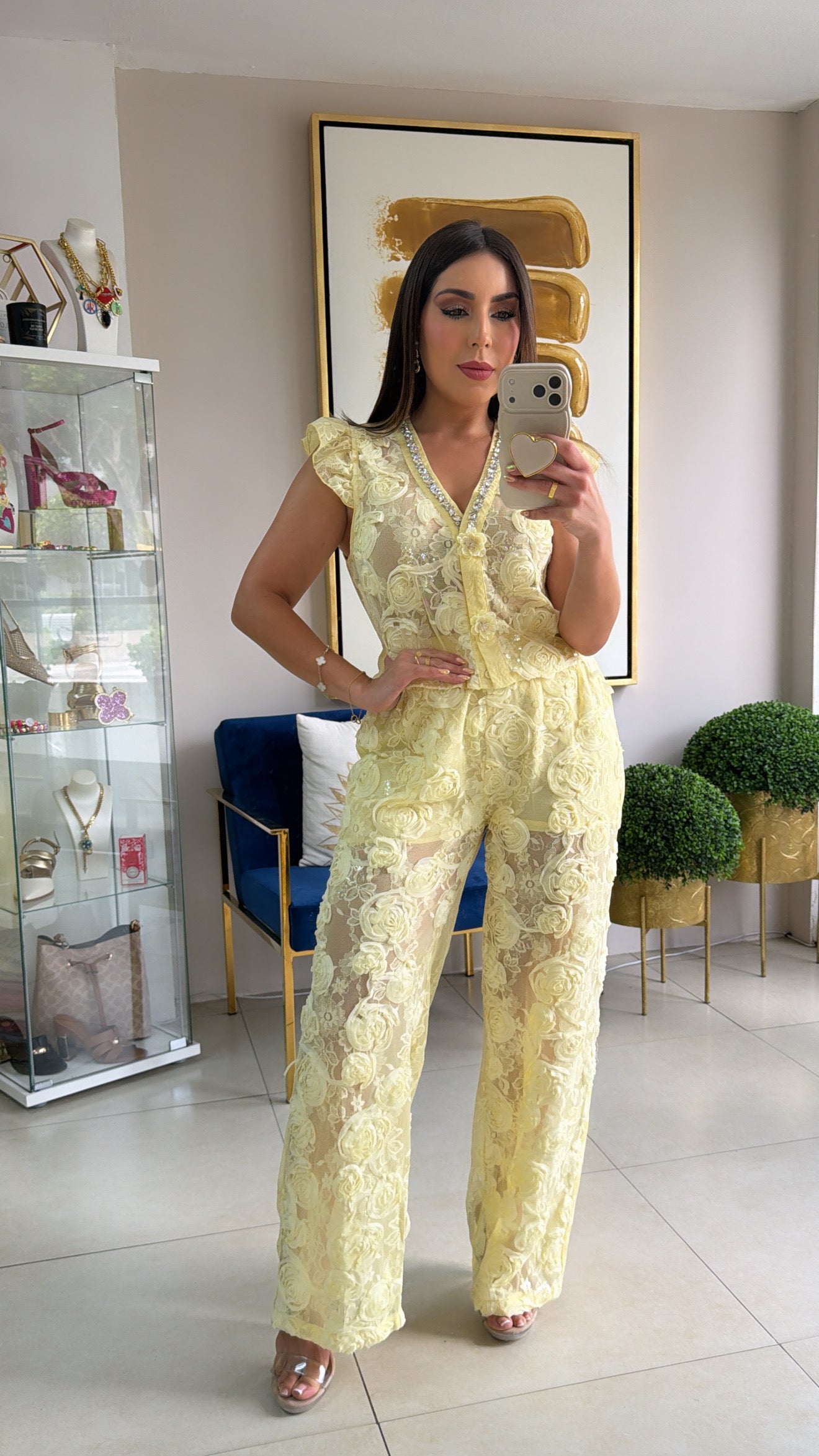 Yellow Lace Pant Set