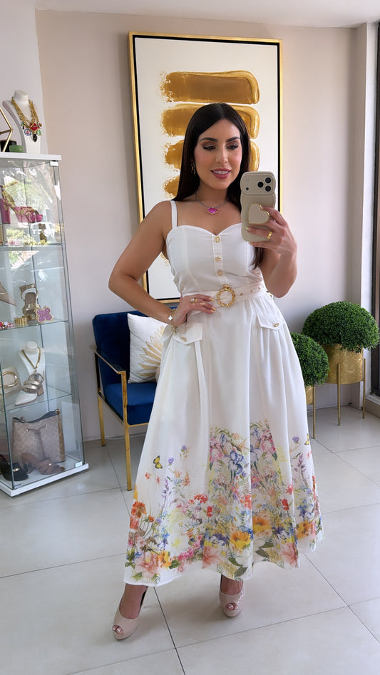 White Floral Long Dress