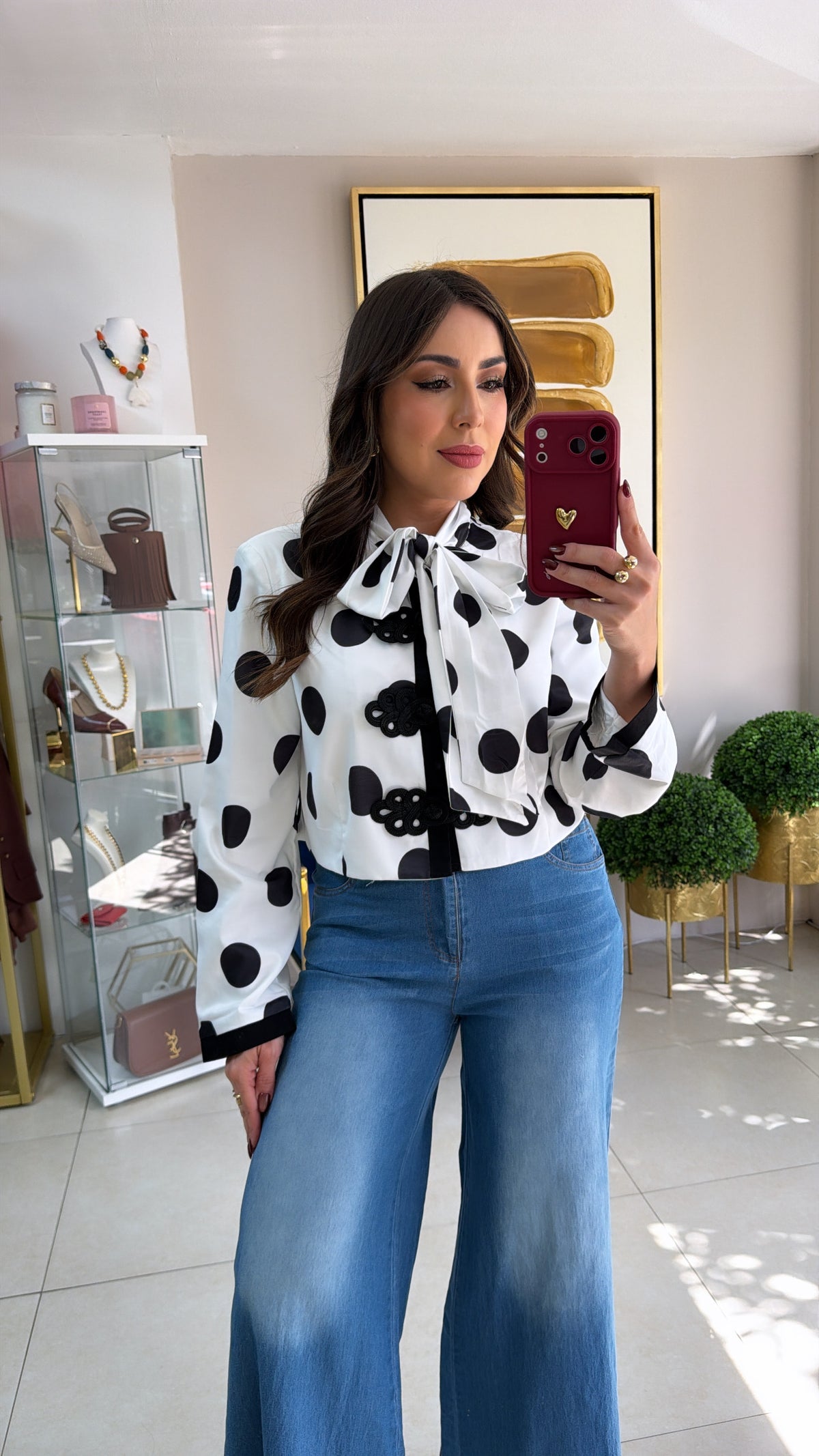 Black Polkadots Jean Set