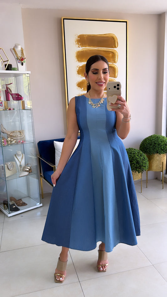 Blue Tones Midi Dress