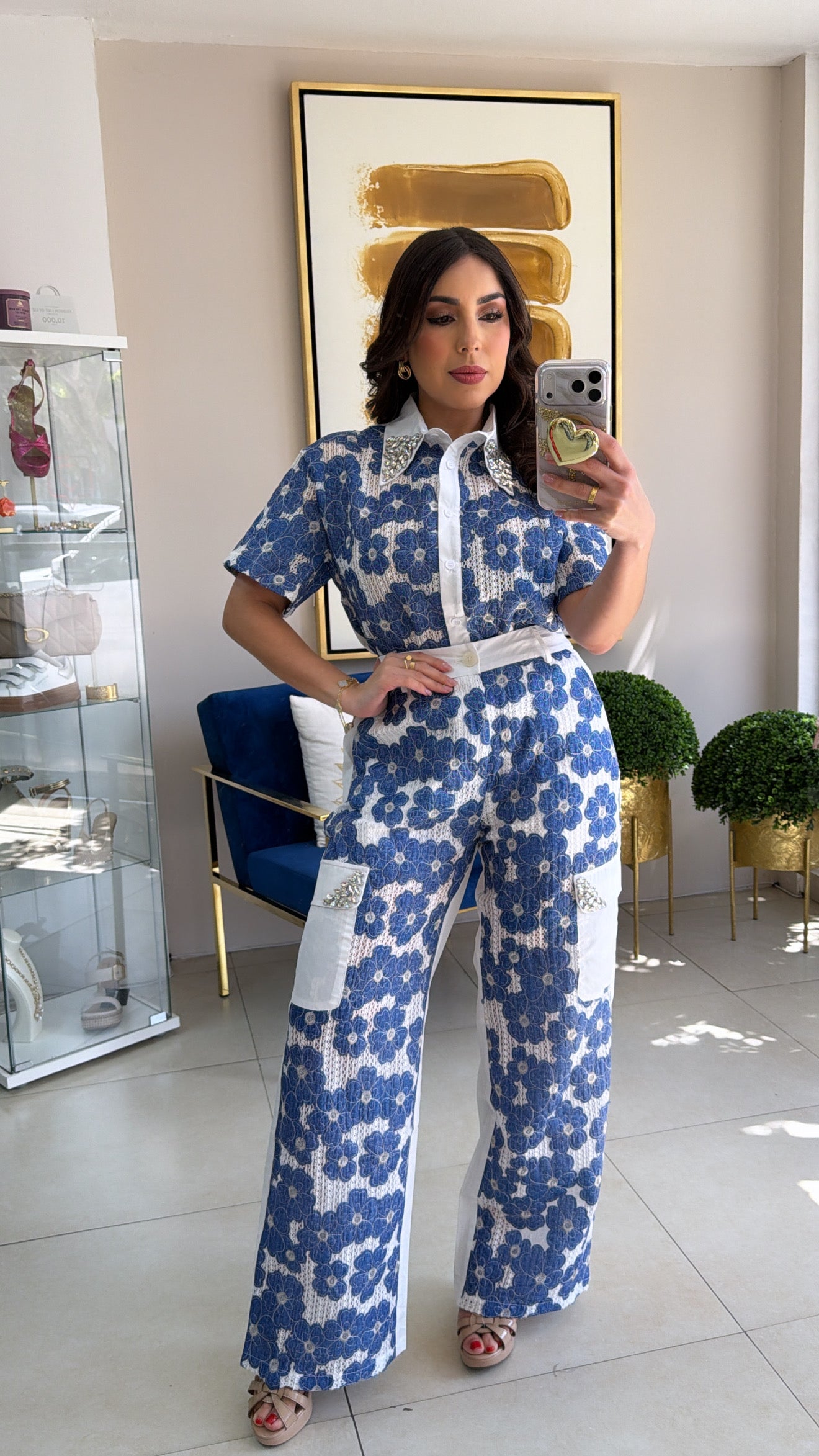 Floral Denim Pant Set