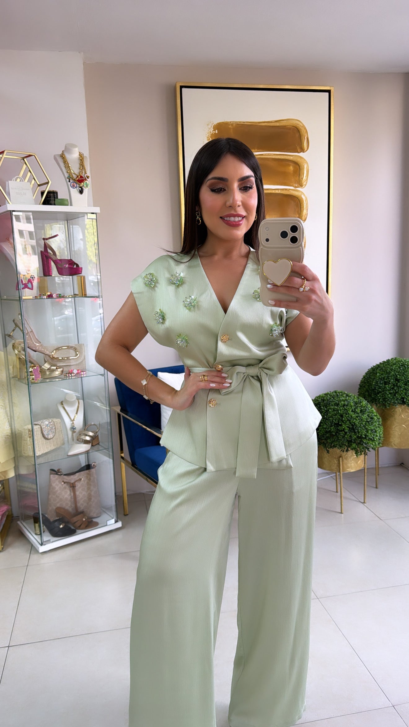 Mint Satin Pant Set